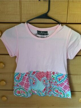 Liza Byrd Light Pink Short Sleeve Tee with Multicolor Paisley Hem